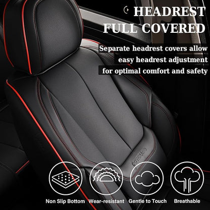 Coverado Seat Covers, Car Seat Covers Full Set, Leather Seat Covers for Cars, Car Seat Protector, Black Car Seat Covers Front Seats and Back Seats Universal Fit for Most Cars Redline