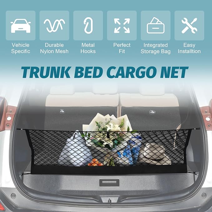 Envelope Style Trunk Cargo Net Compatible with Toyota RAV4 2015 2016 2017 2018,Highly Elastic Trunk Cargo Net for SUV RAV4 Accessories, Upgraded Storage Bag & Heavy Duty Carabiners