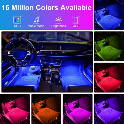Hovano Car Interior LED Lights, APP Control with Car Charger, RGB Color Change with Music Sync & DIY Mode, 12V 2 Lines Design for Under Dash Running Board Truck