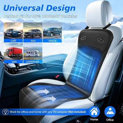 Cooling Car Seat Cover: 2-in-1 Car Seat Cushion with Massage & Ventilation, 12V/24V Universal Fit for Car/Truck/SUV, Intensity, Breathable & Comfortable (Black)