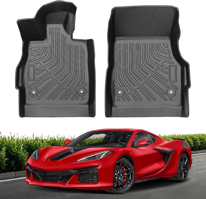 Floor Mats for 2025 2024 2023 2022 2021 2020 Chevrolet Corvette C8 & Corvette E-Ray, All Weather TPE Floor Liners Custom Fit Chevy Corvette C8 Heavy Duty Mat 1st Row Accessories Black