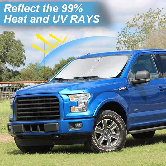 Sunshade for F150 Windshield Sun Shade Custom-fit for 2012 2013 2014 Ford F150 F-150 Lariat, King Ranch, Platinum, XL XLT Limited Raptor Accessories Foldable Front Window Cover Sun Visor UV Reflector