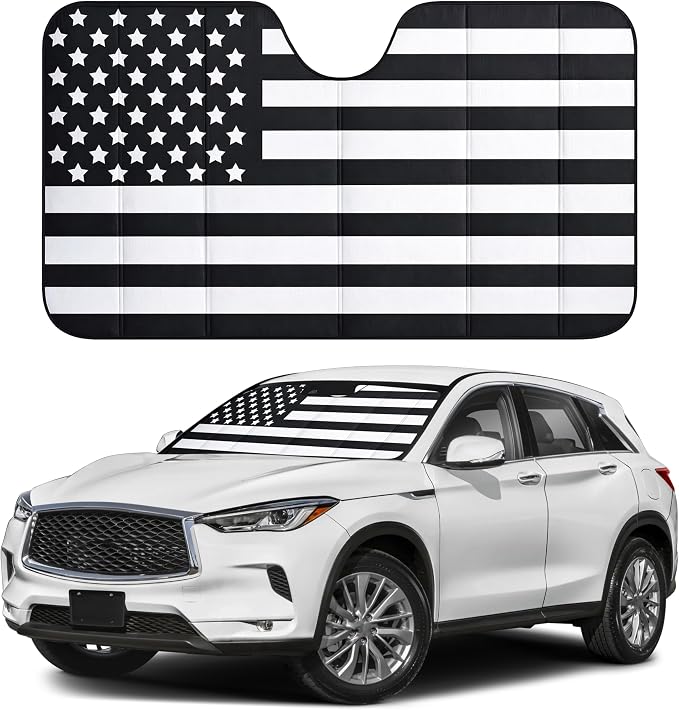 EcoNour Accordion Car Windshield Sun Shade American Flag Design | Reflective Car Window Shades for UV Protection & Heat Block | Foldable Sun Shield for Front Window | 58 x 27.5 Inches