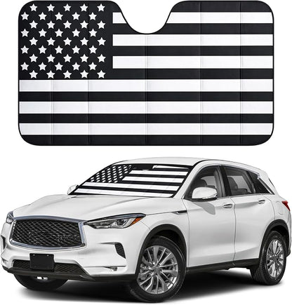 EcoNour Accordion Car Windshield Sun Shade American Flag Design | Reflective Car Window Shades for UV Protection & Heat Block | Foldable Sun Shield for Front Window | 58 x 27.5 Inches