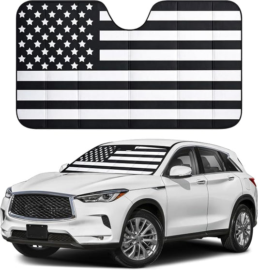 EcoNour Accordion Car Windshield Sun Shade American Flag Design | Reflective Car Window Shades for UV Protection & Heat Block | Foldable Sun Shield for Front Window | 58 x 27.5 Inches