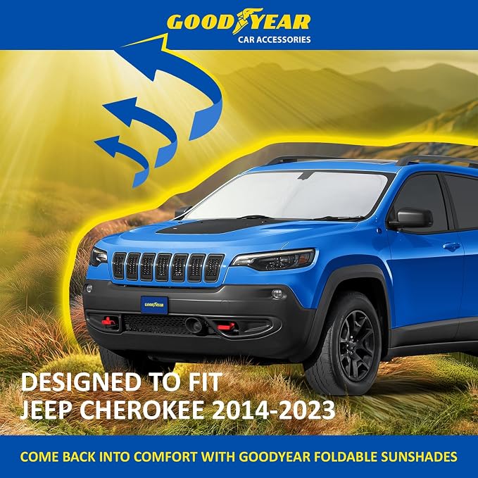 Goodyear Foldable Windshield Sunshade for Jeep Cherokee 2014-2023, SUV car Accessories, Sunshade Cover, Sun Shade Car Windshield, Window Sun Blocker - GY008261