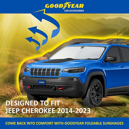Goodyear Foldable Windshield Sunshade for Jeep Cherokee 2014-2023, SUV car Accessories, Sunshade Cover, Sun Shade Car Windshield, Window Sun Blocker - GY008261