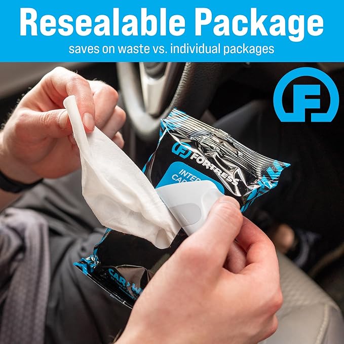 Fortress Car Interior Wipes with Microfiber Cloth (25 ct, Pack of 10) for Car Interior Cleaning, Dashboard, Seats, Detailing, and Steering Wheel [Travel Size] Skin-Safe Car Interior Cleaner Supplies