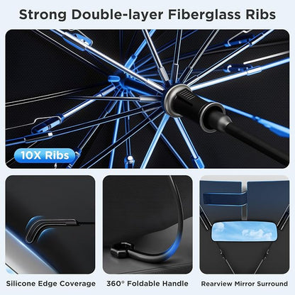 2026 for Tesla Model Y Model 3 Windshield Sun Shade Umbrella [7-Layer Vinyl Coating Heat Shield] Foldable Front Window Sunshade Umbrella Protect Interior from UV Keep Car Cooler(56" x 35")