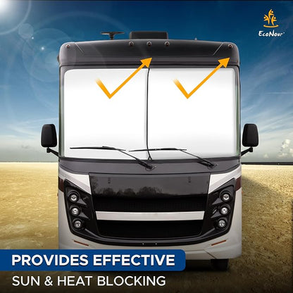 EcoNour 2-Piece Foldable RV Windshield Sun Shade, 240T Reflective Polyester, UV Protection & Heat Block for Truck, Motorhome & Bus Front Window, Keeps Interior Cool – (50" L x 41.5" W)