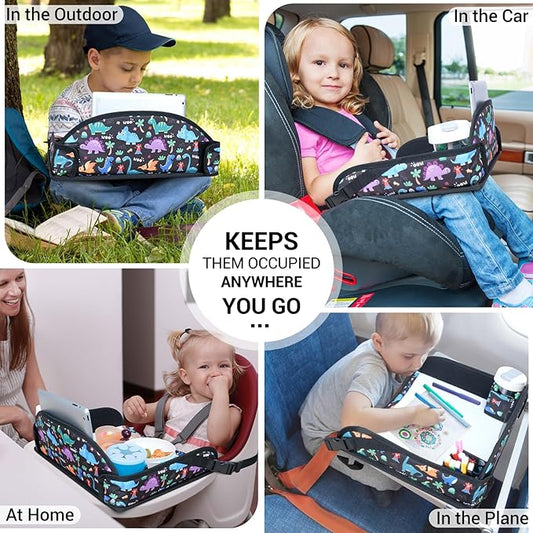 COOLBEBE Kids Travel Tray for Toddler Car Seat, Travel Tray for Airplane, Toddler Car Seat Lap Tray, Carseat Table Tray for Kids Travel Activities (Dinosaur)