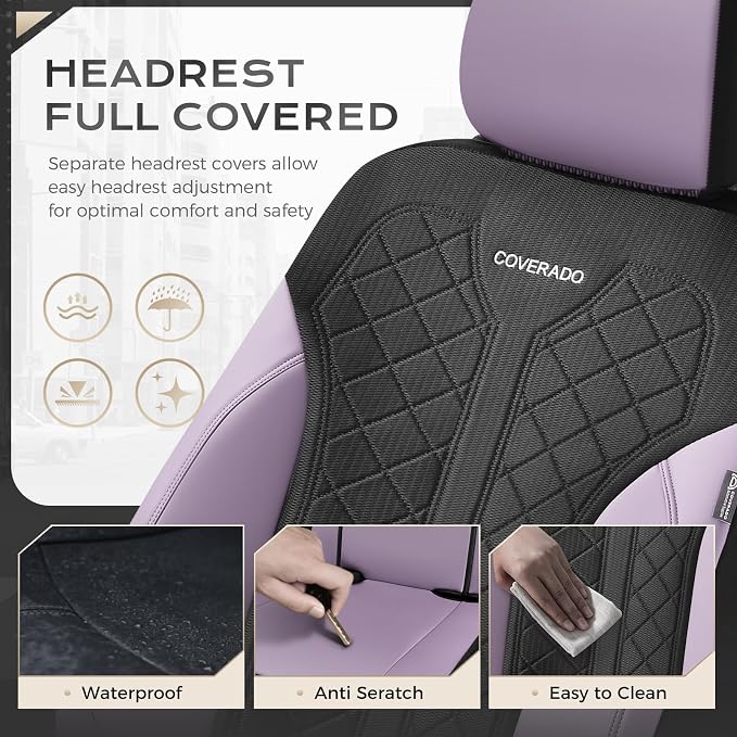 Coverado Front Seat Covers, Automotive Seat Covers 2 Seats, Leather Car Protectors 2-Pack, Auto Seat Covers Universal Fit for SUV, Vans, Sedan, Truck