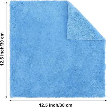 Shimeyao 30 Pcs 12.5 × 12.5 Inch Edgeless Microfiber Plush Towels for Cars Detailing Drying Wash Polishing Absorbent Cleaning Cloths, 500 GSM (Light Blue)