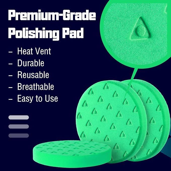5 Inch Buffing Polishing Pads, 3Pcs Buffing Pads Green Heavy Cut Pad, 5.5 Inch Face for 5 Inch 125mm Backing Plate Compound Buffing Sponge Pads for Car Buffer Polisher Compounding, Polishing & Waxing