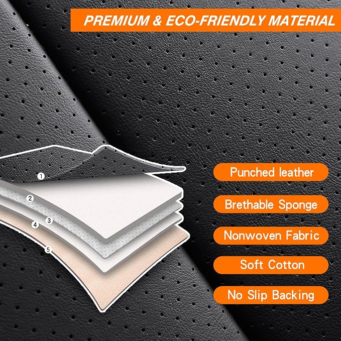 MINGBRON Black Car Seat Cover with Lumbar Support, Car Seat Protector Waterproof, Nappa Leather Car Seat Cushion, Car Seat Covers Front Seats and Back Fit for Most Cars