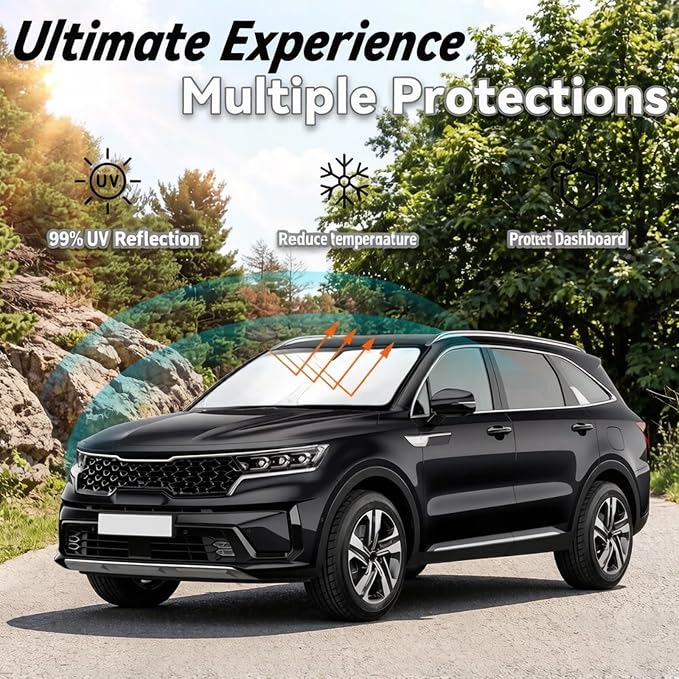Windshield Sun Shade for 2016-2020 Kia Sorento, Car Front Window Sunshade with 240T Sun Visor Protector Blocks UV Rays Heat Sun Shield Accessories
