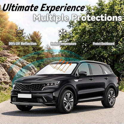 Windshield Sun Shade for 2016-2020 Kia Sorento, Car Front Window Sunshade with 240T Sun Visor Protector Blocks UV Rays Heat Sun Shield Accessories