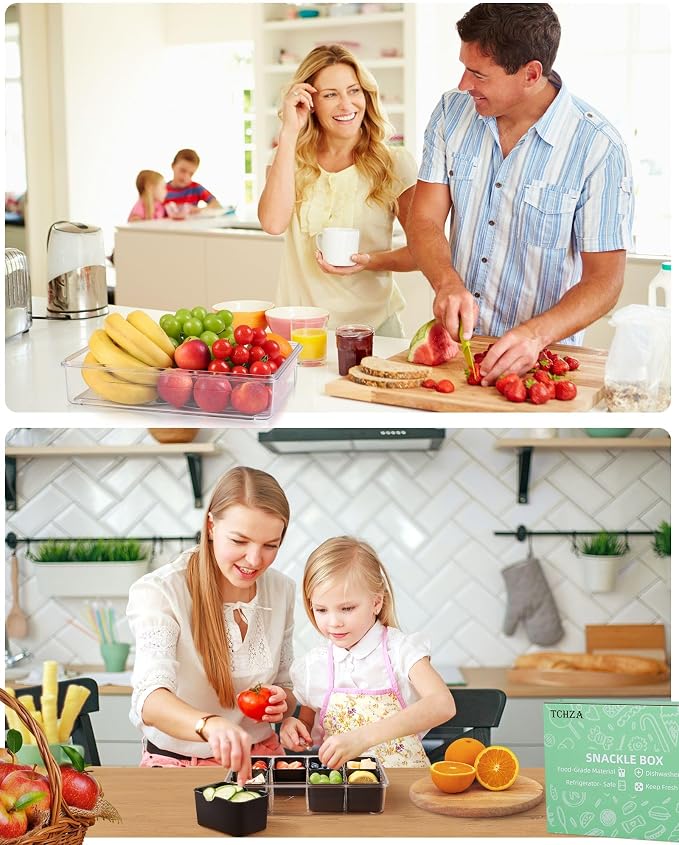 Snackle Box Container, Dishwasher Safety - Divided Serving Tray with Lid and Handle, Charcuterie Board for Portable Snack Platters - Organizer for Fruits Snacks - Perfect for Road Travel - Black