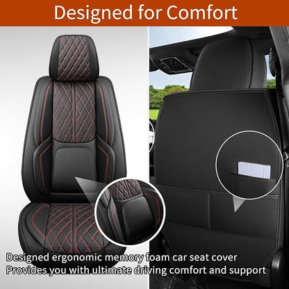 Custom Fit Chevy Silverado GMC Sierra 1500 2007-2026 2500/3500 HD Crew Cab Faux Leather Front Seat Covers - 2 Pack, Waterproof & Breathable Car Seat Protector for Truck, BlackRedLine