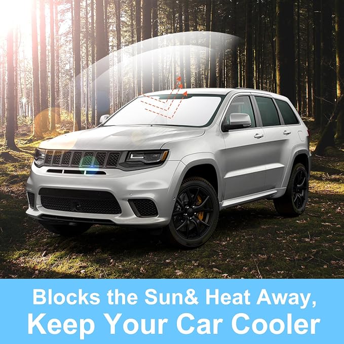 TINGLU Sun Shade for Jeep Grand Cherokee 2011-2021(NOT for Grand Cherokee L&Jeep Cherokee) Accessories Windshield Sun Shade Window Shade UV Rays Protection Sun Visor Cover