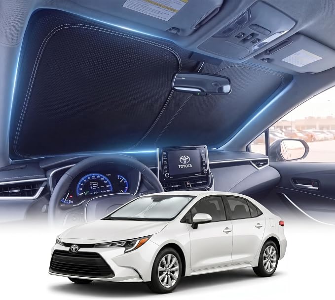 DMJN Front Windshield Sun Shade for Toyota Corolla (2020-2026), [Nano Ice-Crystal Coatings] UPF50+ Heat & UV Block, Protect Car Interior & Keep Cool, Flodable Steel-Ring Car Cover for Summer