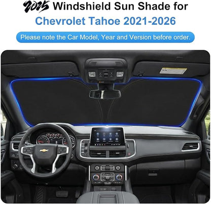 Car Sun Shade for 2021-2025 2026 Chevrolet Tahoe Accessories Windshield Sunshade Cover Front Window Shade Custom Fit Tahoe Sun Visor Protector Foldable Blocks UV Rays