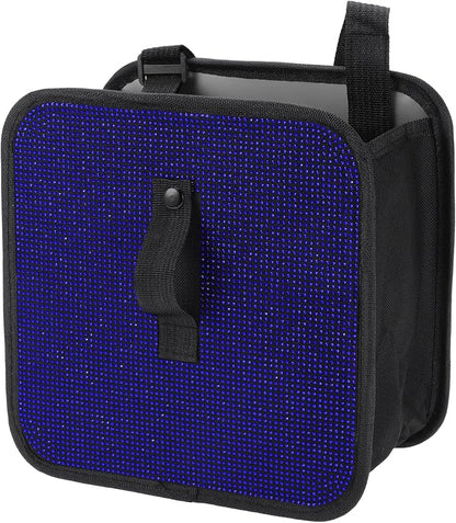 1 Pcs Universal Car Trash Can Hanging 9.1" Length 5.5" Width 9.1" Height Trash Bin Blue Black Fabric Rhinestone