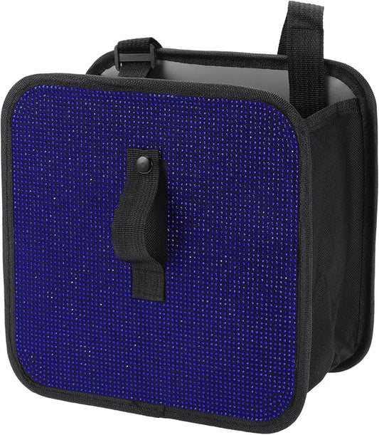1 Pcs Universal Car Trash Can Hanging 9.1" Length 5.5" Width 9.1" Height Trash Bin Blue Black Fabric Rhinestone