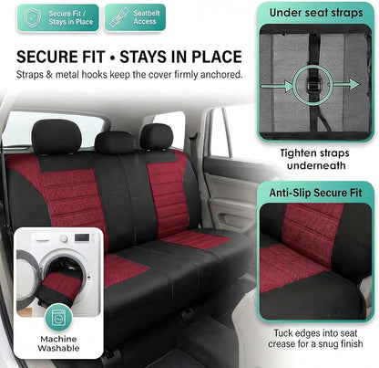 FH Group Automotive Car Seat Covers Rear Set Premium 3D Air Mesh Seat Covers, Airbag Compatible and Split Bench Cover Universal Fit Interior Accessories for Cars Trucks and SUVs - Burgundy