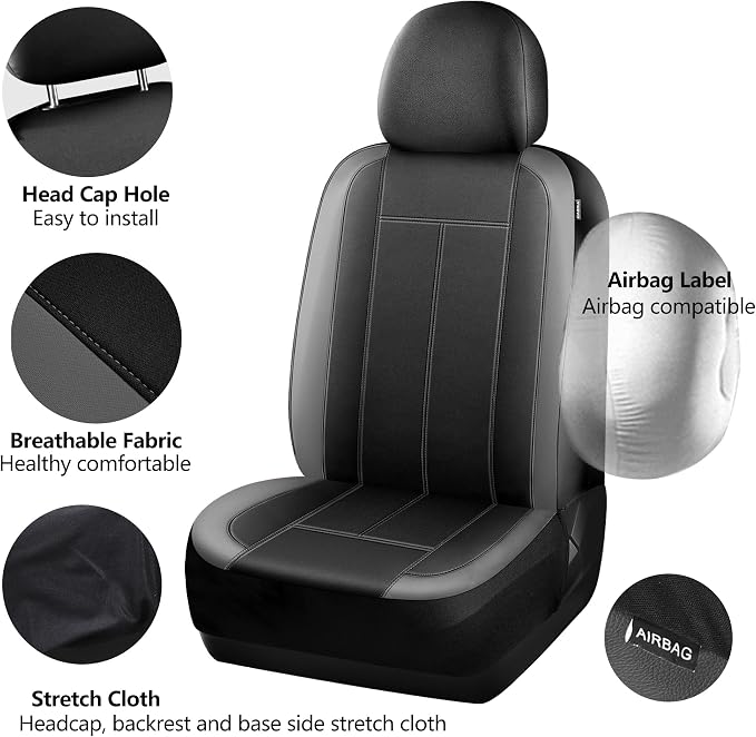 HChengkikz Car Seat Covers Front Seat, Waterproof Neoprene Car Seat Covers, Car Seat Cover Airbag Compatible, Universal Fit for Most Cars, Trucks, SUVs (Black + Darkgray)