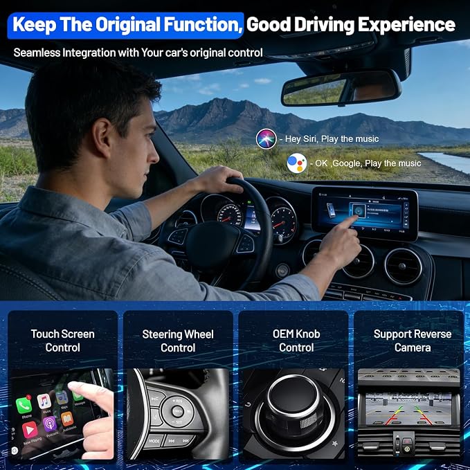 Wireless Carplay Retrofit Kit Decoder Module for Mercedes Benz NTG4.5/4.7 B/C/E/GLK/ML/CLA/GLA/CLS/SLK 2012-2015,AUX Required, Support Wireless Android Auto, Reverse Camera, Original Car OEM Control