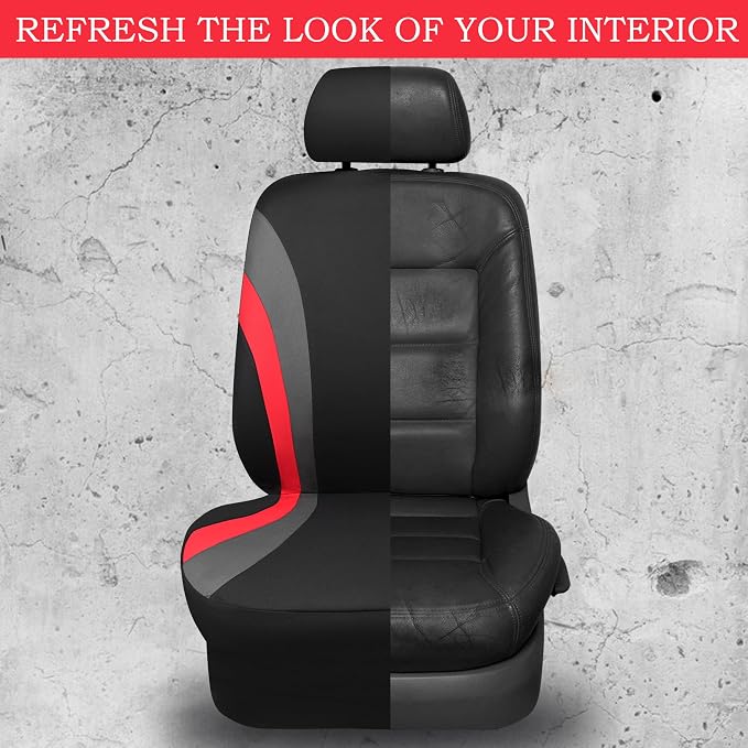 CAR PASS Line Rider Sporty Front Seat Covers,Red Car Seat Covers Two Front Seats Only, Airbag Compatible,Universal Fit Sedans,Cars,Vans,SUV,Truck(Black and Red)