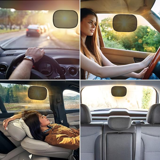 Car Window Shades, 2 Packs Mini Car Sun Shade for Front/Rear Window/Windshield, See Through Cling Window Blocker, Mesh Window Cover Screen Sun Glare 9.2"x6.9" Universal Fit