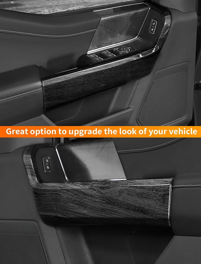 Savadicar Black Wood Grain Interior Accessories - Front Door Handles Trim Cover for Ford F150 (2021-present) - Premium Texture Interior Decor Upgrade Kit, 2-Piece Set