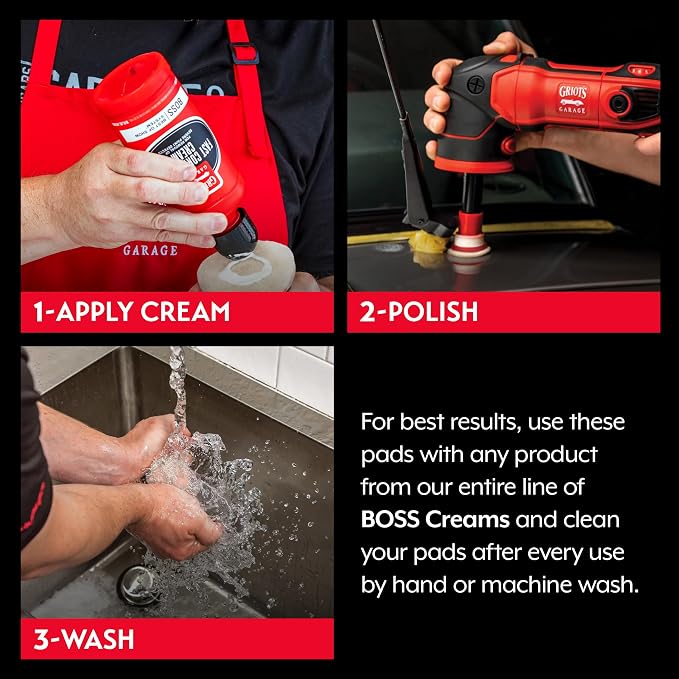Griot's Garage BOSS Knitted Wool Pads for Car Detailing, Polishing and Paint Correction, Buffing Pads Compatible with BOSS Creams, 1”, Set of 6