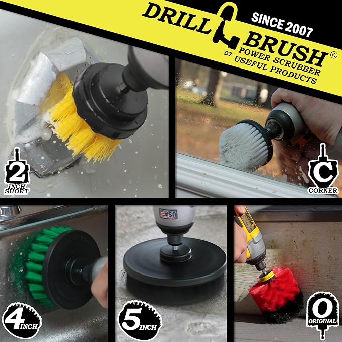 Drillbrush Multipurpose Cleaning Brush Set - Drill Brush Attachments for Cleaning Grout, Tile, Shower, Car Seats, Brick, Stone, Fiberglass, Griddles, and More - Truck/Car Detailing Drill Attachment