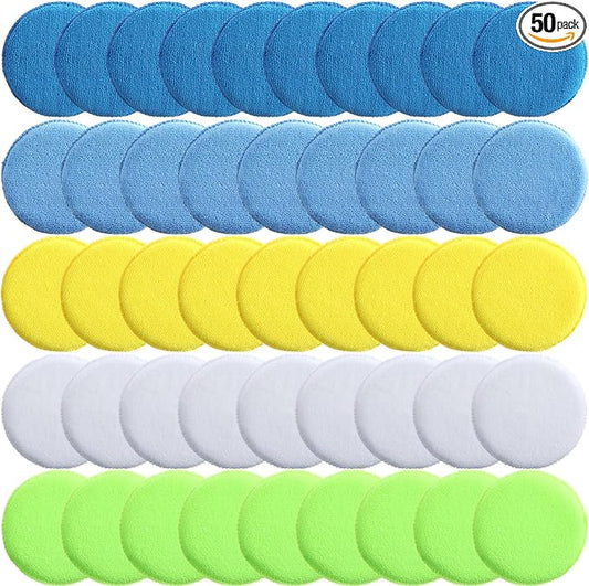 Tallew 50 Pcs Car Wax Microfiber Applicator Pads 5" Diameter Polishing Foam Pads Tire Soft Foam Sponge for Cars Detail Buffing Cleaning Polishing(5 Colors)