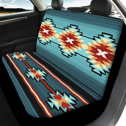 Aztec Southwest Native American Tribal Car Seat Covers Full Set,Turquoise Navajo Design Western Vehicle Front Rear Bench Cushion Protectors Auto Interior Accessories Universal Fit for Trucks