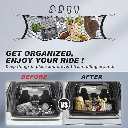 Karltys Envelope Style Cargo Net for 2021-2025 2026 Chevy Tahoe/Suburban/GMC Yukon Accessories, Adjustable Rear Trunk Cargo Net for Chevrolet Tahoe, Heavy Duty Elastic Netting Organizer for Yukon