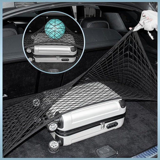 Cargo Net for SUV Trunk Net Organizer 35.4 x 11.8 inches, Elastic Heavy Duty Storage Mesh Net with Hooks Double-Layer Car Rear Cargo Net for Sedan, Vehicle