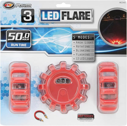 Performance Tool W2343 3 Piece LED Road Flare Flashing Warning Light (Roadside Flares Emergency Disc Beacon, Magnetic Base for Car or Marine Boat)