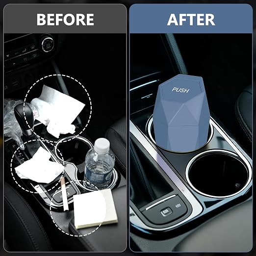 Car Trash Can with Lid - 2-Pack, Interior Accessories for Vehicles, Leakproof Garbage Can with 30 Detachable Trash Bags, Multipurpose Organizers and Storage for Home, Office (Dark Blue)