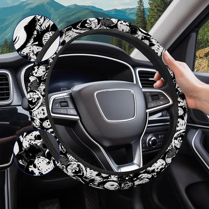 GENANY Horror Mask Steering Wheel Cover, Non Slip Polyester Car Wheel Protector for Car SUV Truck, Universal 15 Inch