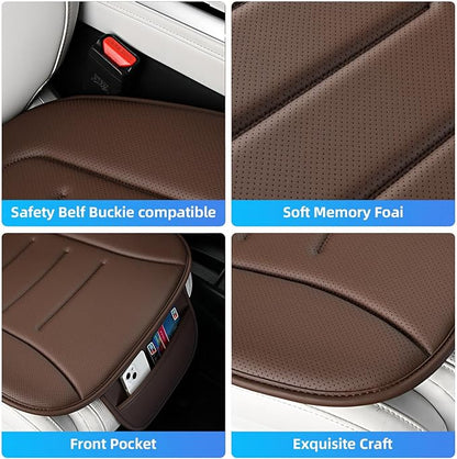 KAYI Car Seat Cushion, Comfort Memory Foam Car Cushions for Driving, Breathable Leather Surface with Anti Slip Rubber Bottom, Seat Cushion for Car and Office Chair (2 Pack, Brown)