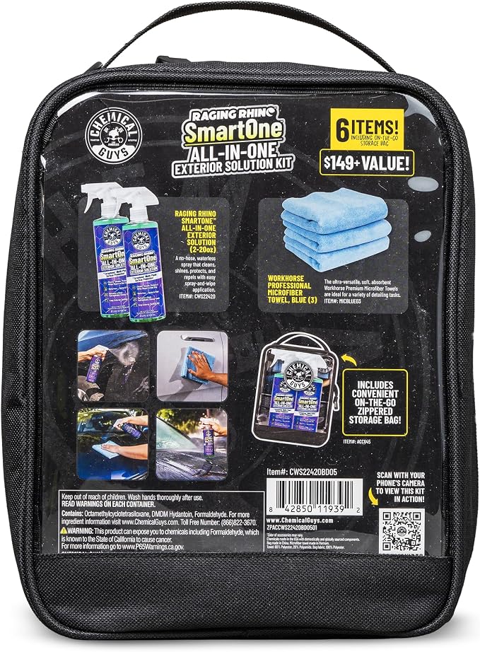 Chemical Guys Raging Rhino SmartOne 2 Pack With Storage Bag All In One Exterior Spray Microfiber Towels Giftable Waterless Wash And Quick Detail Set