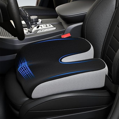 Adult Car Booster Seat Cushion - Memory Foam Car Seat Wedge Cushion - Coccyx Cushion for Tailbone Pain - Driver Seat 3 Inch Height Boost Cushion - for Cars, Trucks, Home & Office Chairs, Black
