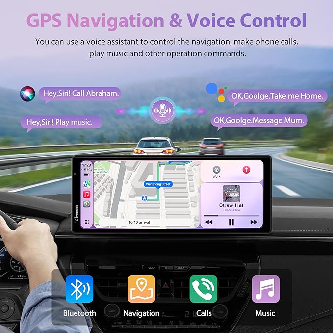 CarpurideW903S3 9.33 Inch HD Wireless Carplay & Android Auto Screen, 4K Front + Wired 1080P Rear + Infrared Camera, with Loop Recording, Bluetooth, GPS, FM, Super Link, 64GB TF