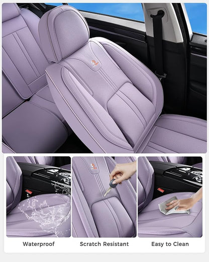 Huidasource Purple Front Seat Cover Luxury Nappa Leather, Front Car Seat Cover with Airbag, Front Storage Pocket, Lumbar Support, Cooling＆Heating, Universal Fit for Most Cars SUV Trucks, Purple