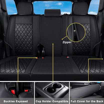 Huidasource Upgrade Grand Cherokee Seat Covers, Full Coverage Waterproof Leather Car Seat Covers, Custom Seat Cushion Protector Fit for Jeep Grand Cherokee 2011-2021 (Full Set/Black)