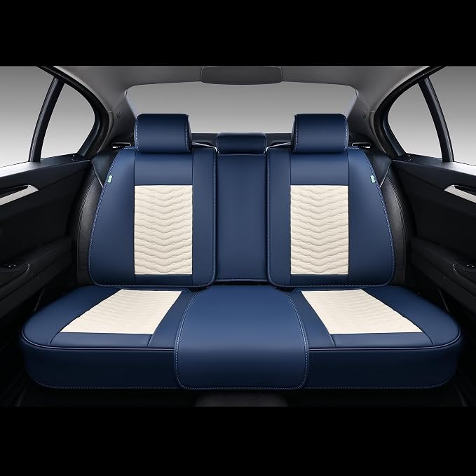 FLORICH Seat Covers for Cars, Seat Covers Full Set 5 Seats, Waterproof Leather Car Seat Covers, Front and Rear Seat Covers, Universal Seat Protector Accessories for Most Vehicles-Blue&White